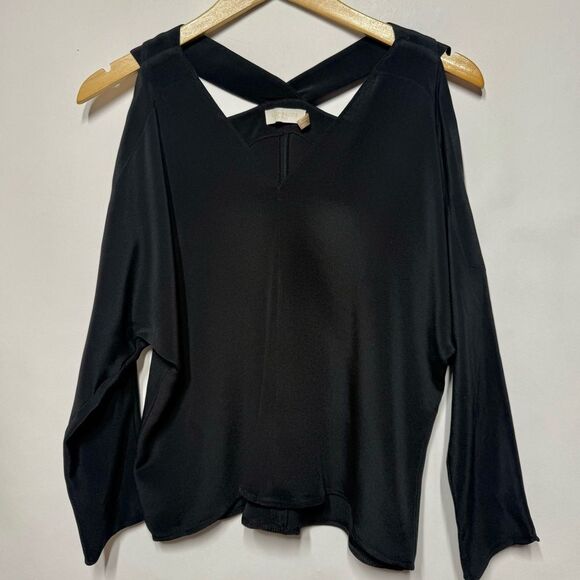 Ramy Brook Riley Cold-Shoulder V-Neck Silk Top in Black XS - Picture 8 of 11
